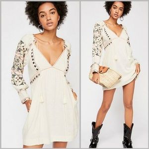 NWT Free People Embroidered Smock Dress in ivory